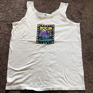Vintage Alpine Cigarettes Tank‎ Top Mountain Scene Sleeveless Casual White XL